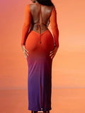  MQTIME  -  Sexy Front Chest Hollow Out Gradient Slim Bodycon Maxi Dress Women Cross Strap Backless Skinny Evening Dress Club Party