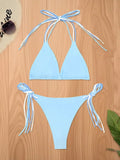 MQTIME  -  Sexy Solid Lace Up Bikinis Set Women Split Swimsuit Beach Bikini New All Season Backless Vacation Bikinis 2 Piece Set