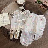 MQTIME  -  Fashion Baby Girl Princess Floral Cotton Clothes Set Vest+Pant 2PCS Infant Toddler Child Flower Clothing Set Baby Clothes 1-7Y