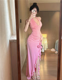MQTIME  -  Evening Party Dresses Women Flower Sleeveless V Neck Bandage Backless Sexy Mermaid Dress Cocktail Wedding Party Prom