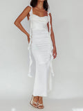 MQTIME  -  Elegant Sleeveless Maxi Dress with Flattering Ruched Detail and Chic V-Neckline for Women s Evening Party Wear