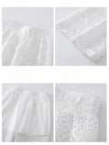 MQTIME  -  Lace Lace Waist Wide Leg Pants Summer New High Waist Hollow Out Straight Leg Pants Korean Fashion Loose White Casual Pants