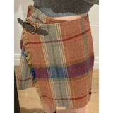 MQTIME  -  Autumn New Women Wool Mini Skirt Fashion Vintage Plaid High Waist A Line Skirt 2000s Aesthetic Maillard Streetwear Y2k Jupe T929