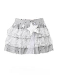 MQTIME  -  Lace Edge Japanese Sweet American Spice Girl Skirts Y2k Constrast Color Punk Print Tiered Jupe Preppy Style Pleated Casual Skirt