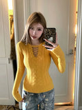 MQTIME  -  Sweet Hot Girl Retro O-neck Slim-fit Twist Sweater Women's Winter Long-sleeved Knitted Pullover Fashion Female Clothes