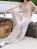 MQTIME  -  Elegant Wide Leg Pants Women High Waisted Side Split Floor Length Trousers Vintage Summer Casual Fashion Baggy Pants New