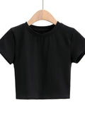 MQTIME   - Cotton Crop Tops T shirt Women  Female Summer Cropped Bodycon T-Shirts Fashion O-neck White y2t Tshirt Sexy Short Tees