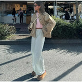 MQTIME  -  Autumn Retro Patchwork Lapel Jacket Woman Single Breasted Long Sleeved Pocket Short Coats Casual Office Lady Outwear New