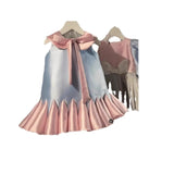 MQTIME  -  Summer Children Girl Party Dress Bow Turn Down Collar Spliced Pleated Dress For 1-8Y Girls Loose Infant Baby Girl Birthday Dress