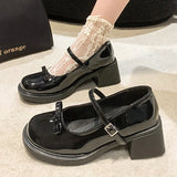 Mqtime High Heels Bowtie Mary Jane Shoes Women Autumn Buckle Strap Thick Heel Pumps Woman Patent Leather Round Toe Jk Lolita Shoes