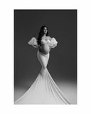 MQTIME  -  Elegant White 3 Pieces Maternity Dress Photoshoot Bubble Short Sleeve Stretch Mermaid Maternity Gown Pregnancy Dress Outfit
