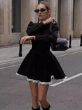 MQTIME  -  Lace Mini Dress Women High Waist Slim Splice Elegant Dresses Femme Wedding Retro Temperament Dress Womens Party Gown 2025