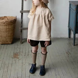  MQTIME  -  Chic Back Bow Tie Linen Shirt Girls New Solid Color Casual Loose Baby Kids Long-Sleeved Blouse Autumn Clothes