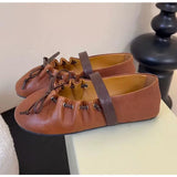 MQTIME  -  Ins style Fashion Pleated Bowknot Ruffle Women Ballet Flats Spring Summer Soft Leather Mary Janes Walking Loafers Casual Shoes