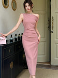 MQTIME  -  Elegant Solid Bodycon Evening Party Dresses Fashion Diagonal Collar Off Shoulder Prom Vestidos Summer Korean Female Clothing New