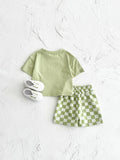 MQTIME  -  New Summer Baby Clothes Set Cute Infant Boys Solid Color T-shirt +Plaid Shorts Toddler Loose Outfit 2PCS