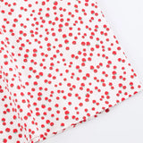 MQTIME  -  French Style Retro White With Red Fruit Print Bow Lacing Up Sling Dress Slim Waist Ruched  A line Midi Long Dresses Robe