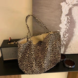 MQTIME  -  Vintage Leopard Print Tote Bag Handbag Women Retro Large Capacity Casual Shoulder Bags Female Harajuku Canvas Y2k Bags