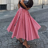 MQTIME  -  Fall Winter Pink Plaid Skirt Long Maxi A-Line Sweet Preppy Style Wool Blend Elegant Winter Skirt