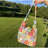  MQTIME  -  Colorful Flower Crochet Tote Bag, Handmade Knitted Shoulder Bag, Lightweight Summer Beach Travel Handbag For Women Vacation