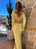 MQTIME  -  Elegant Hollow Out Knitted Women's Dress O-neck Long Sleeve Bodycon Midi Dresses 2025 New Lady Beach Holiday Split Lady Robes