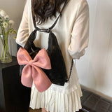 MQTIME  -  Korean-style Cute Big Pink Bow Pu Cute Large-capacity Storage Bag Handbag Backpack Woman Bags Schoolbag Crossbody Bag