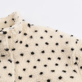  MQTIME  -  Polka Dot Lapel Fleece Coats Women's Full Sleeve Stand Collar Lace Up Single Breasted Zipper Coat 2026 Spring Autumn Wear New