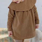  MQTIME  -  100% Cotton Corduroy Retro Autumn Girls Dress New Children's Big Doll Collar Back Buttons Loose Long-Sleeved Dresses