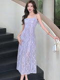 MQTIME  -  Women Purple Jacquard Chic Ruffled Luxury Sling Long Dress Summer Elegant Casual Birthday Dress 2024 Korean Vintage Party Dress