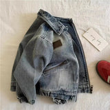 MQTIME  -   Children Denim Jackets Autumn Fashion Boys Turn Down Collar Zipper Loose Coats Spring Kids Retro Short Outerwear 2-8 Years
