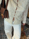 MQTIME  -  Lace Elegant Embroidery Shirts Women Autumn New Hollow Out Slim Long Sleeve T-Shirts Fashion Off Shoulder Cardigan Top