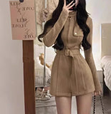 MQTIME  -  Suede Suit, Women's Autumn and Winter Waist Slim Fit, Hot Girl High-end Stand-up Collar Jacket, Thin Shorts Two-piece Set