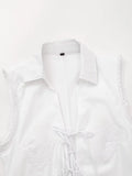 MQTIME  -  White Embroidery Straight Fashion Short Dress 2025 New Hollow Out Lace-ups Sleeveless Women Dress Streetwear Female Clothing