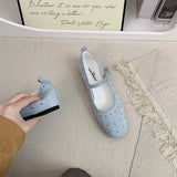 MQTIME  -  Blue Flats Mary Janes Shoes Women Spring Autumn Casual Buckle Strap Loafers Elegant Bow Tie Ballets Ladies Shoes Footwear New