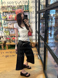  MQTIME  -  Y2K Stylish Streetwear Faux Two-Piece Splicing Design Loose Fit Versatile Straight Cut Cropped Trousers