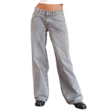 MQTIME  -  New Fashion Autumn Winter Solid Color Loose Denim Pants Women Low Waist Wide Leg Trousers with Multi Pockets Streetwear