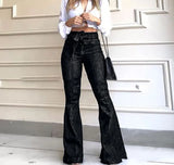 MQTIME  -  HighWaisted Jeans ButtLifting TieUpDesign Shaping Jeans Flared WideLeg Stretchy Jeans Women CasualStreet RetroStyle Pants