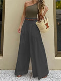 MQTIME  -  New Fashion High Waisted Wide Leg Trousers For Women's Spring And Autumn White Versatile Pocket Wide Leg Long Pants Female