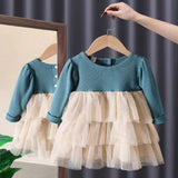 MQTIME  -  Cute Baby Girls Dresses Spring Autumn Long Sleeved Loveheart Mesh Princess Dresses 1-6Years Old Korean Girl Casual Dress