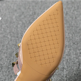 MQTIME  -  Women Heels Shoes Free Shipping Promotion Studded Designer Luxury Leather Slippers Shiny Mixed Colors Strap Seam Slides Blue Red