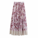 MQTIME  -  New Summer 2024 Women's Casual and Elegant Lace Patchwork Pleated Fashionable Mid Length Floral Skirt