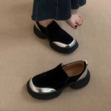 MQTIME  -  Women's retro sponge sole thick sole height increasing loafers women's frosted one foot kick round toe simple small shoe