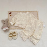 MQTIME  -  Spring New Baby Long Sleeve Clothes Set Girls Waffle Lace Sweatshirt + Lace Trousers 2pcs Suit Toddler Loose Floral Outfits