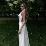 MQTIME  -  Swing Collar Temperament Dress Backless Pearl Chain Elegant Trendy Dresses Summer Women Vacation Evening Gown Bridesmaid