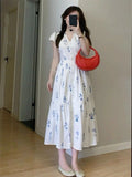 MQTIME  -  Dresses Women Sweet Floral Printed V Neck Short Sleeve Summer Fashion Elegant Dress Female Casual Temperament Chic