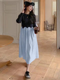 Mqtime 2025 French Style Pregnant Women Elegant Dress Plus Size Long Sleeve O-Neck High Waist Maternity A-Line Dress Long Loose Clothes
