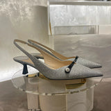 MQTIME  -  Mesh Pearl Toe Sandals Summer New Pointed Toe Stiletto Back Strap Heels