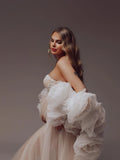 MQTIME  -  Romantic Champagne Floral Maternity Dress Photoshoot 2 Pieces 3D Rose Cape Pregnancy Dress Popular Baby Shower Dresses Lace