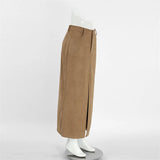 MQTIME  -  Fall Winter Vintage Suede Skirt New Women's Split Brown Long Skirts High Street Office Lady Elegant High Waist Slim Dress