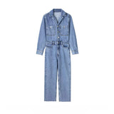 MQTIME  -  Fashion Denim Jumpsuit Women Jean Overalls Long Sleeve Elegant Jumpsuits 2024 Turn Down Collar Vintage Jumpsuit Y2K Streetwear